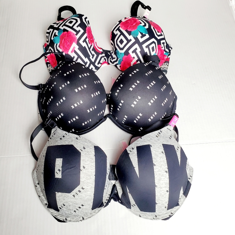 PINK VICTORIA'S SECRET BRAS SET 3 32DD